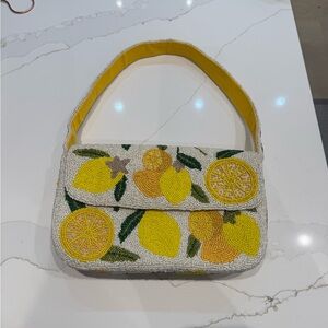 Lemon Beaded Women's Bag - Yellow and Cream